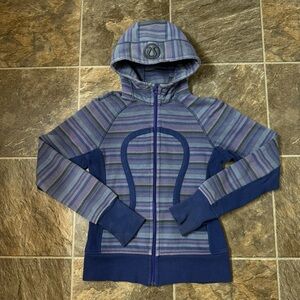 Lululemon Poncho Stripe Scuba Hoodie Wish Blue Stretch Panels Jacket Womens Sz 8